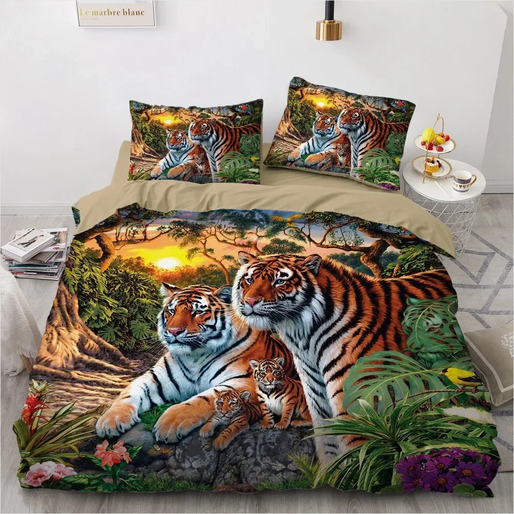 Set biancheria da letto 3D Set copripiumino copripiumino nero Copripiumino Federa King Queen Size Copripiumino in poliestere stampato tigre animale