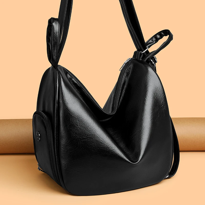 3-in-1 Convertible Backpack Shoulder Bag Leather Texture Oil Wax Leather Commuter Bag Anti-Theft Daypack for Work Daily Travel