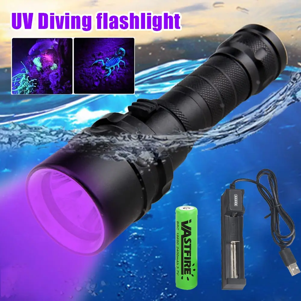 

UV LED Diving Flashlight Ultraviolet Lantern Scuba Purple Light Underwater 100M Dive Aluminum Torch 395nm lanterna de mergulho