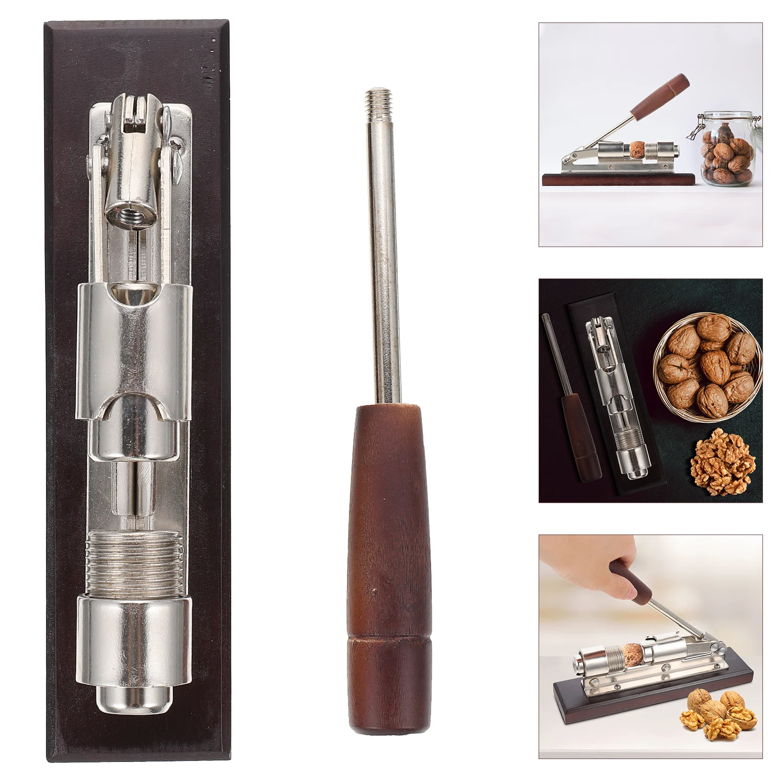 

Walnut Cracking Tool Stainless Steel Wood Handle Wear-Resistant Household Nut Opener Desktop Kitchen Gadget Convenient