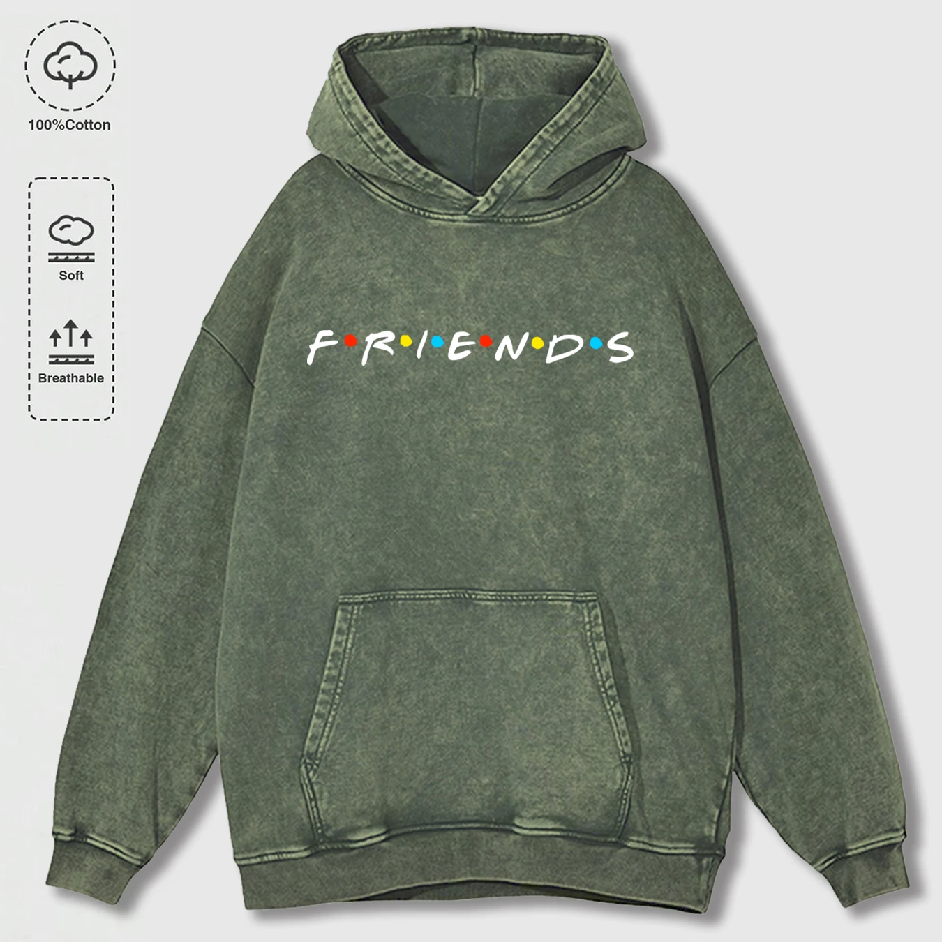 Wir sind Freunde Druck gewaschen Hoodie Männer Vintage All-Match-Sweatshirt Herbst lose Hoodies Unisex Baumwolle Taschenpullover