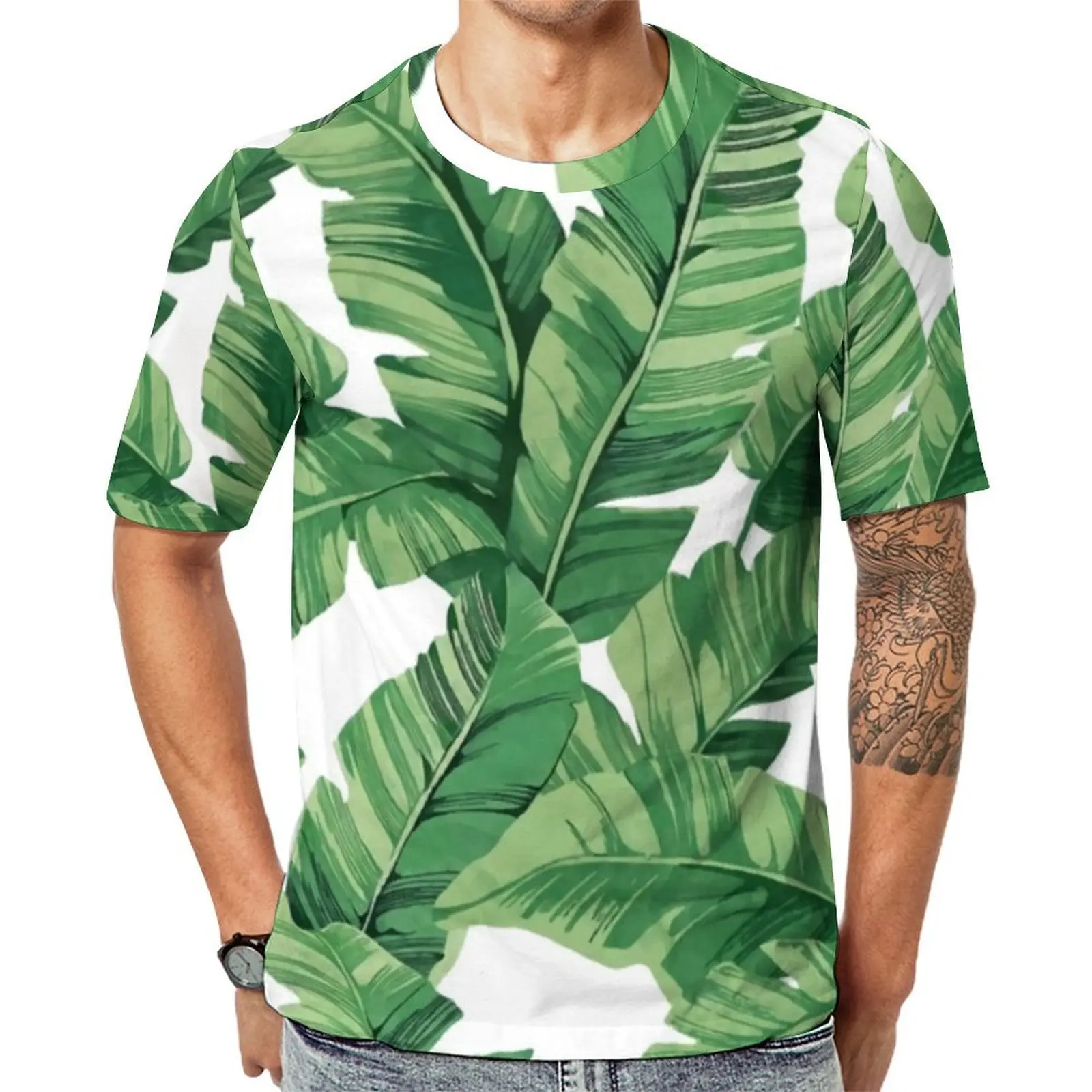 Mens Banana Leaf T-Shirt Tropical Print Hip Hop T Shirts Short Sleeve Printed Tops Hot Sale Summer Y2K Fun Oversized Tees