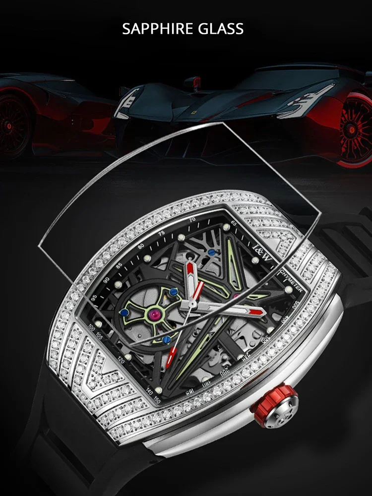IW Carnival Automatic Movement Mechanical Wrist Watches Tonneau-Shaped Luminous Waterproof Hollow Business Style  Mens Watch
