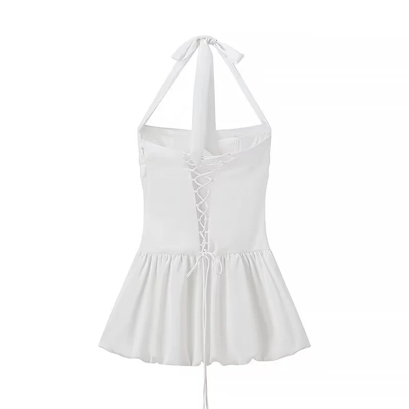 KEYANKETIAN 2024 New Women's Halter Puffy Dress Summer Y2K Spicy Girl Sexy Club Slash neck Corset Mini Dresses White Miniskirt