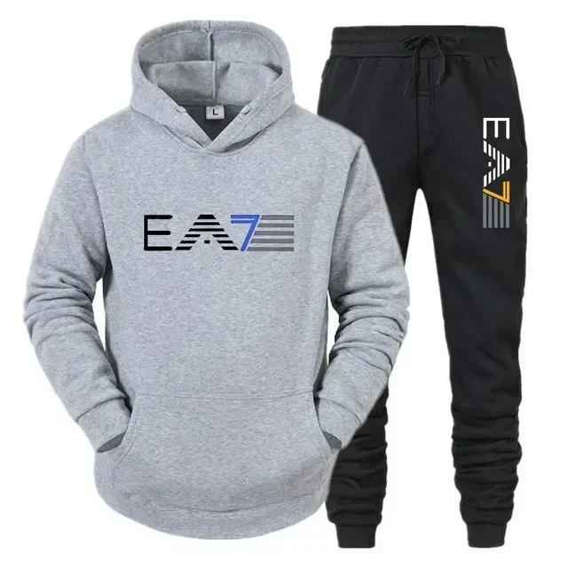 

New autumn and winter men's casual sports sweatshirt set, outdoor hiking warm men's and women's pullover and pants 2-piece set