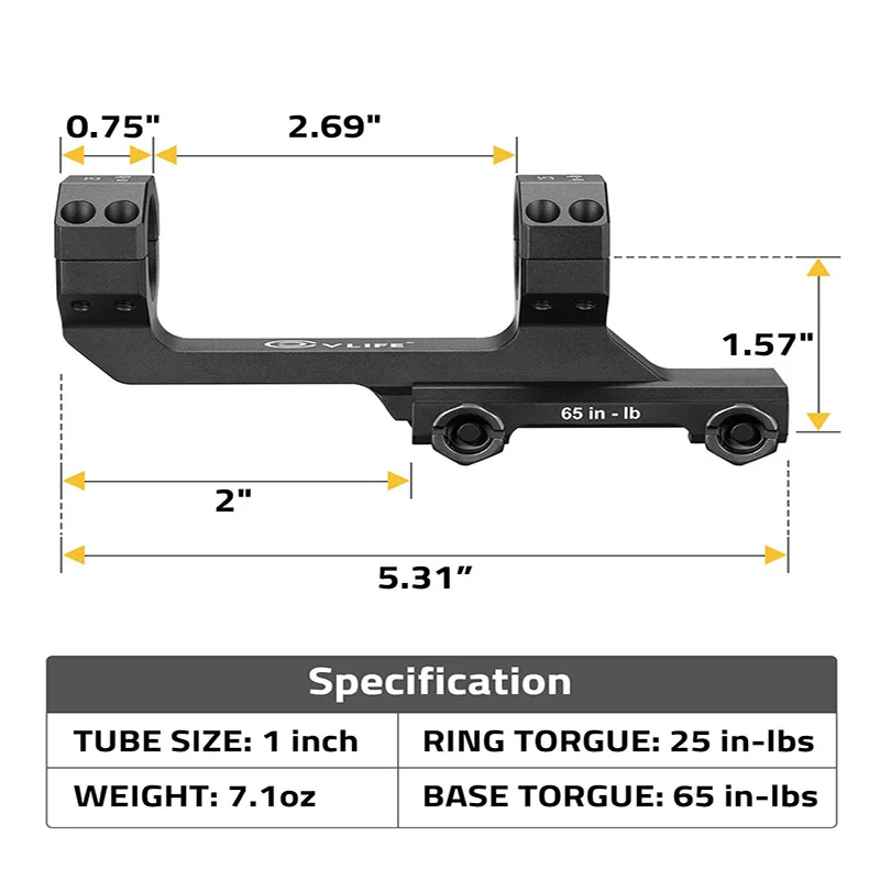 

Lightweight One-Piece Cantilever Scope Mounts Dual Ring Rifle Scope Offset Mount for Picatinny Rails Tactical Shooting Accessory