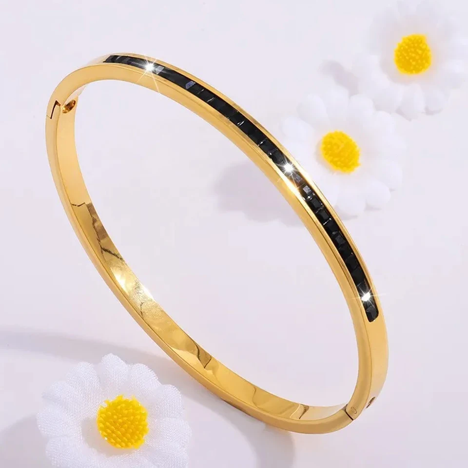 Zakol 5/1 Stuks Fonkelende Zirconia Ingelegd Roestvrij Stalen Armband Set Voor Vrouwen Stapelbare Armbanden Mode Niet Vervagende Sieraden Gift
