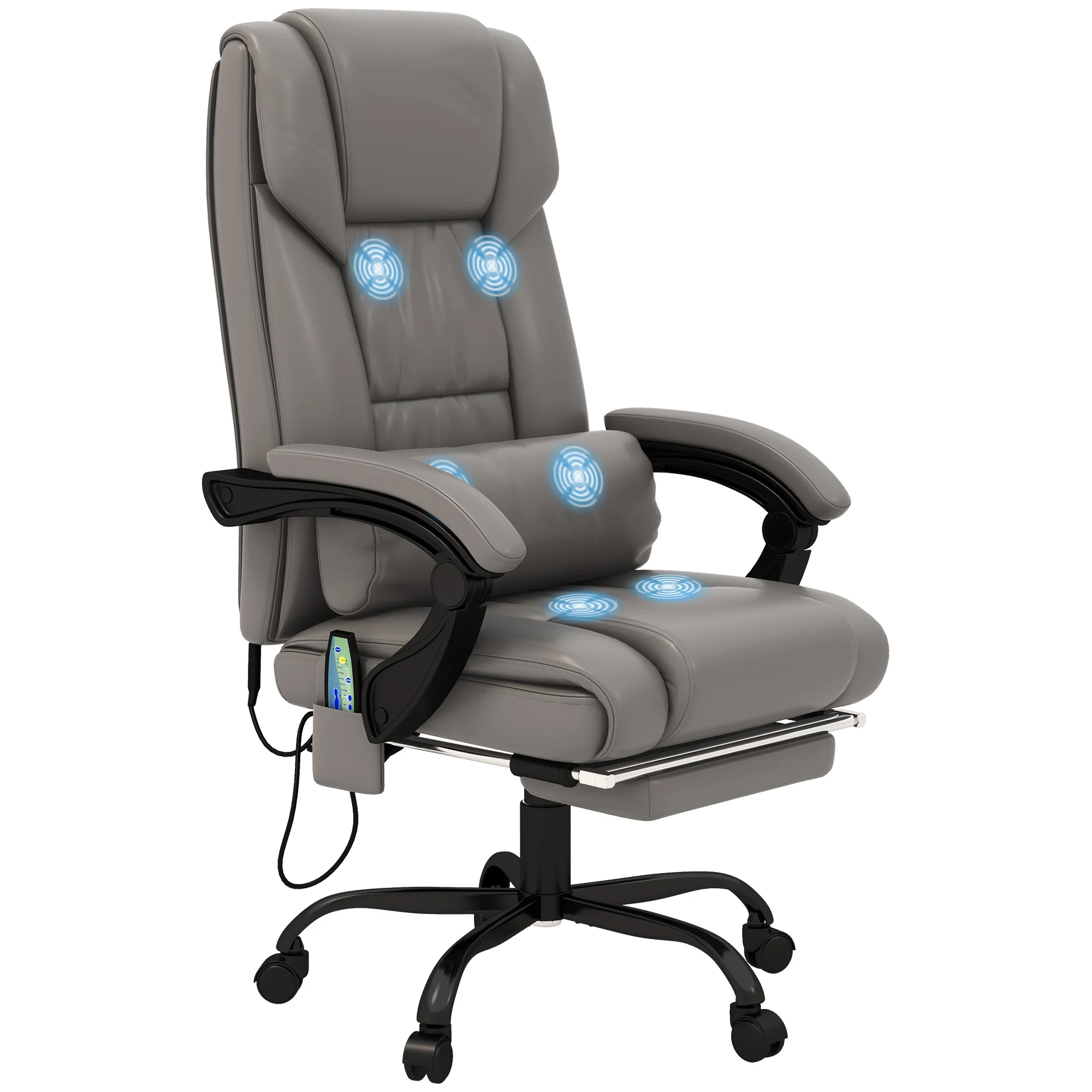 Vinsetto High Back Vibration Massage Office Chair, Heated Reclining PU Leather Computer Chair with Adjustable Height and Remote, Gray