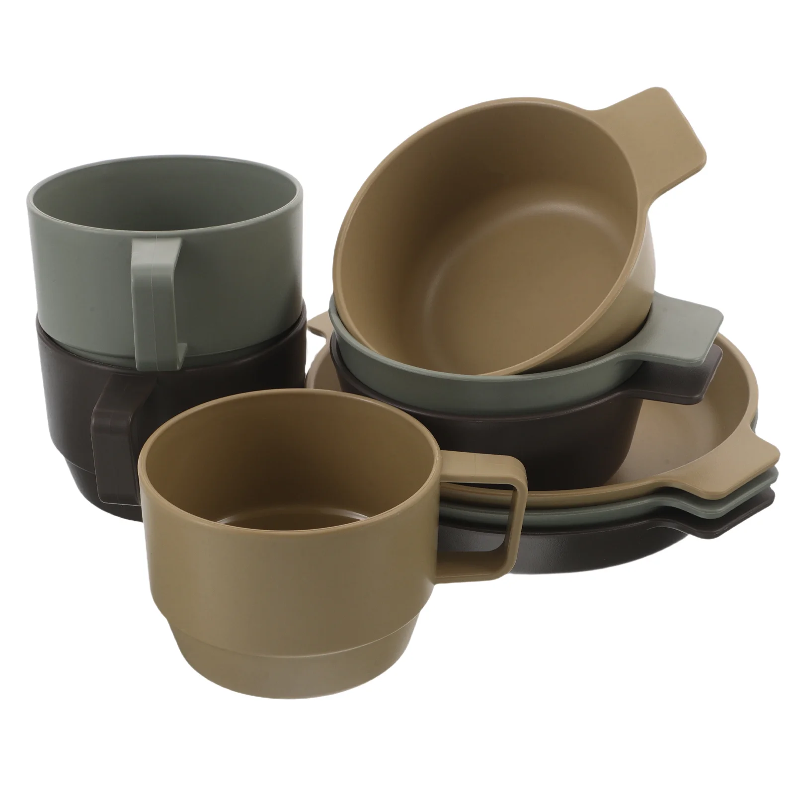 

9Pcs Outdoor Camping Tableware Set Plastic Stackable Plates Bowls Coffee Mugs Lightweight Hiking Picnic Bbq Rv Travel