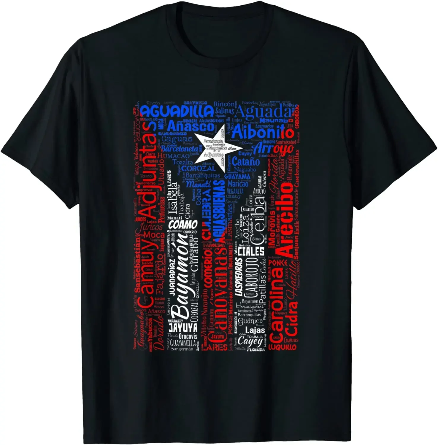 Puerto Rico Flag with States Towns and Cities Names Printed T-Shirt. Summer Cotton Short Sleeve O-Neck Mens T Shirt New S-3XL