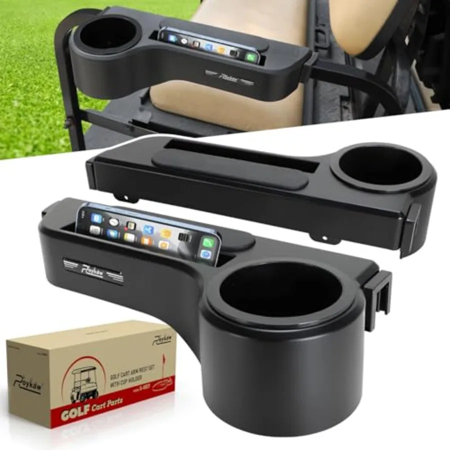 

Golf Cart Armrest with Cup Holder/Rear Seat Arm Rests Fit for EZGO/Club Car/Yamaha and Most Golf Cart, Upgrade 3rd Gen - with P