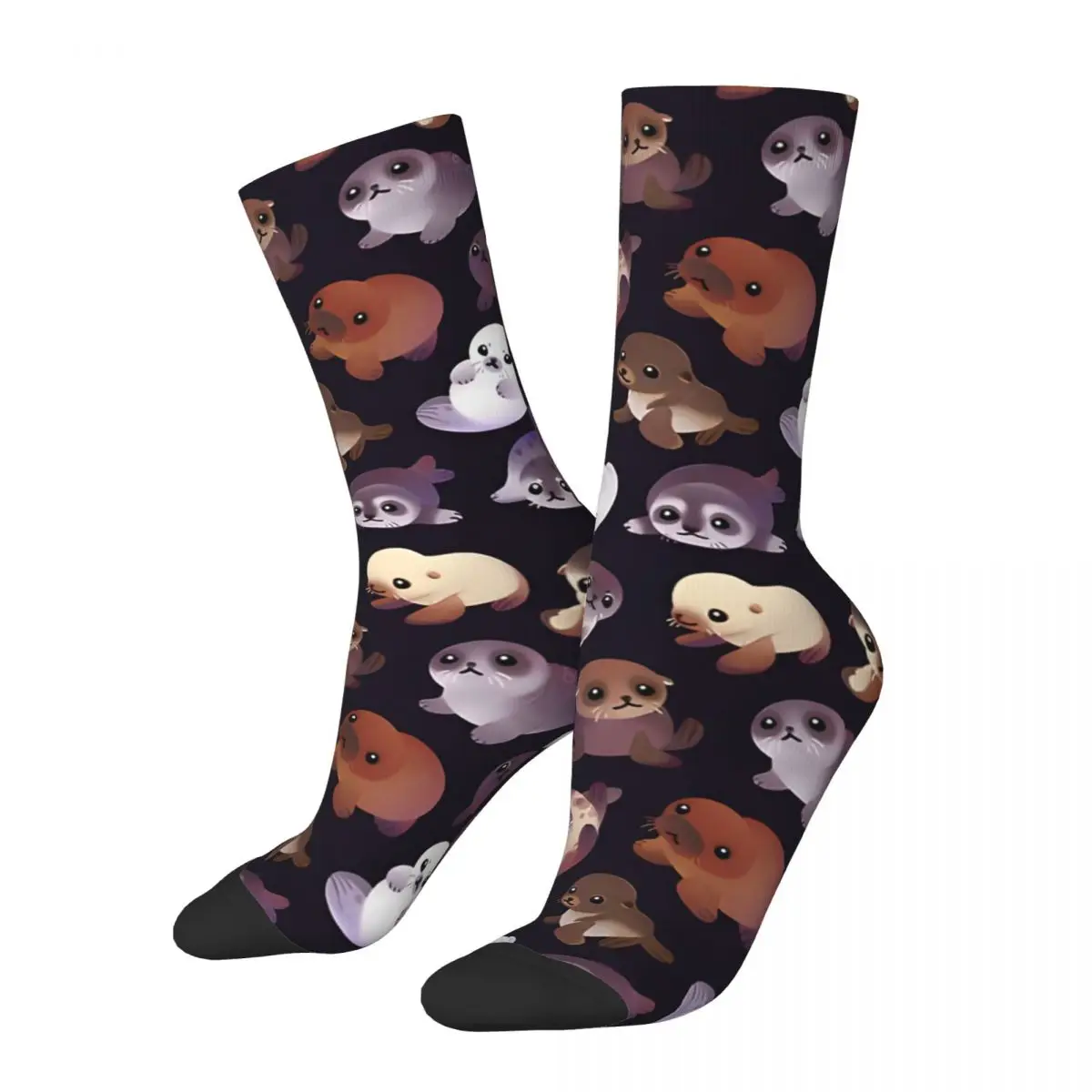 Seal Pup - Dark Men's Socks Retro Harajuku Street Style Novelty Seamless Crew Sock