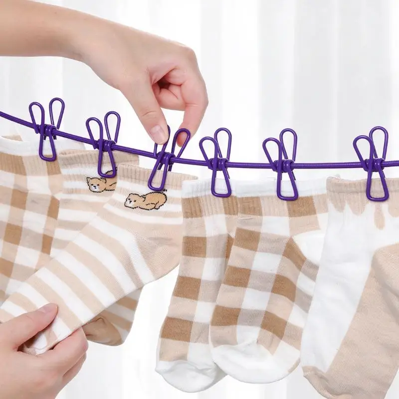 1Pcs Non Slip Plastic Drying Rope Portable Retractable Clothesline With 12 Clothespins For Travel Home Camping Laundry Storage