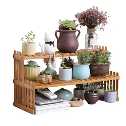 Flower Stand Bamboo Storage Shelf Sundries Plants Flower Pot Display Stand Desktop Organizer Flower Pot Shelves Living Room