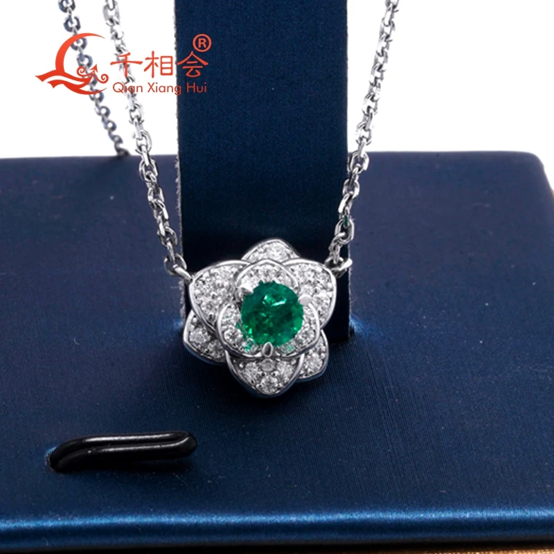 Classic S925 Silver Pendant Jewelry with Green Lab Emerald Stone And White Moissanite Flower Design - Engagement Party Gift