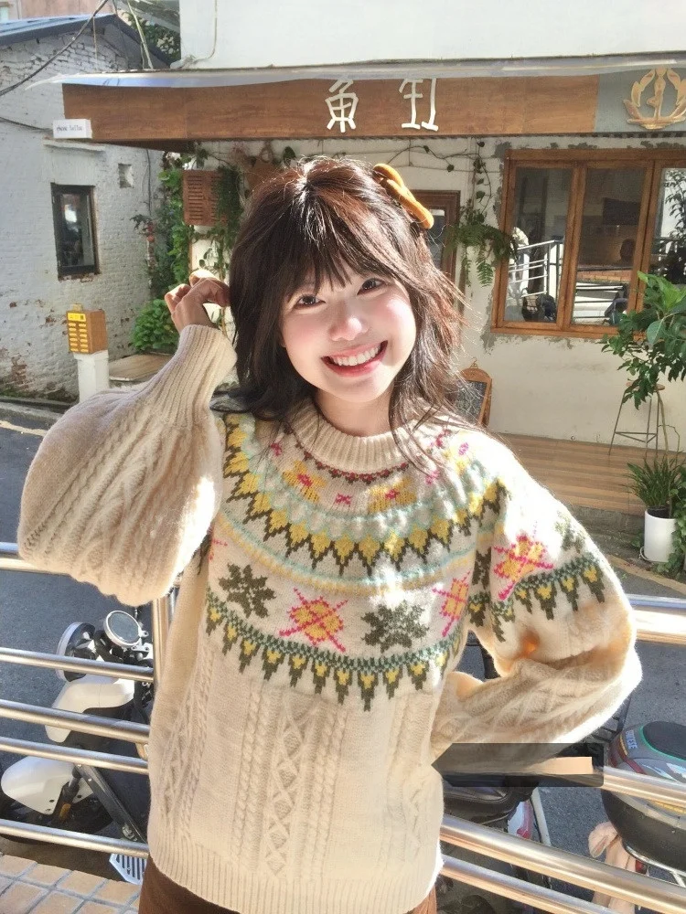 

Loose round Ne Knitted Sweater Heavy Embroidery Ethnic Sle Autumn Women's Faionable Comfortable Thiened Sweater