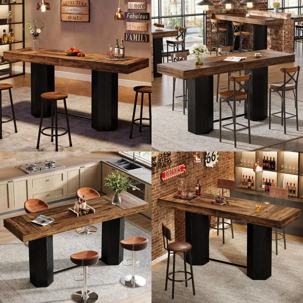 

Industrial-Style Extra Long Bar Table, Rustic Brown & Black, Ideal for Kitchen, Dining, Living Room or Pub