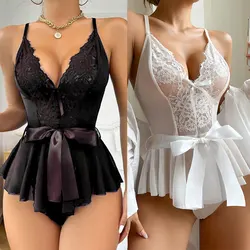 Sexy See Through Lingerie Woman Lace Transparent Underwear Fairy Bra Kits Delicate Pajama Set Thin Erotic Sets