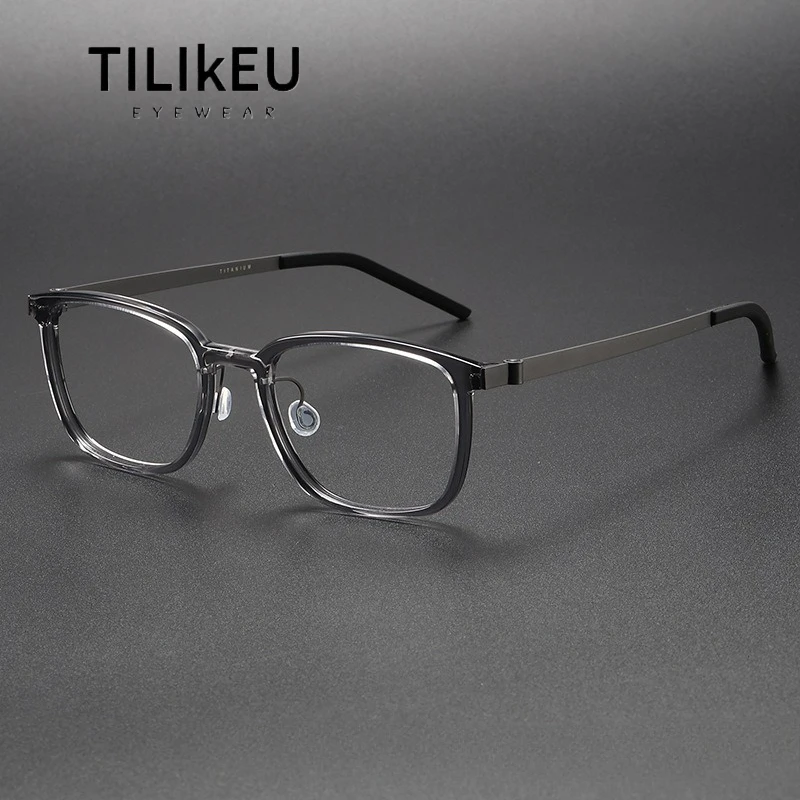 

High Quality Handmade Acetate Titanium Glasses Frame 1852 Retro Square Screwless Men Prescription Eyeglasses Denmark Eyewear New