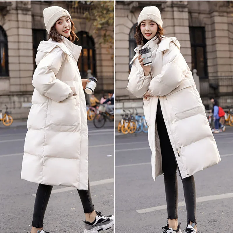 

80kg Big Size Windproof Winter Overcoat Casual Snow Wear Hooded Long Parkas Pocket Warm Women's Cotton Jackets Padded Coat