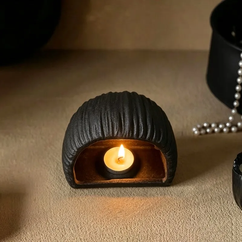 Wabi Sabi style ceramic candle holder holy wood burning house Christmas atmosphere decoration fish tank small fish hiding house