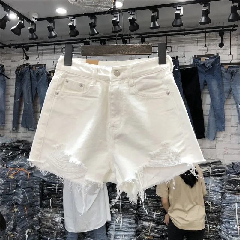 

Women Jeans Wide Leg Shorts Washed Hole Distressed High Waist Denim Short Pants Streetwear Vintage Female Summer 2026 Denims