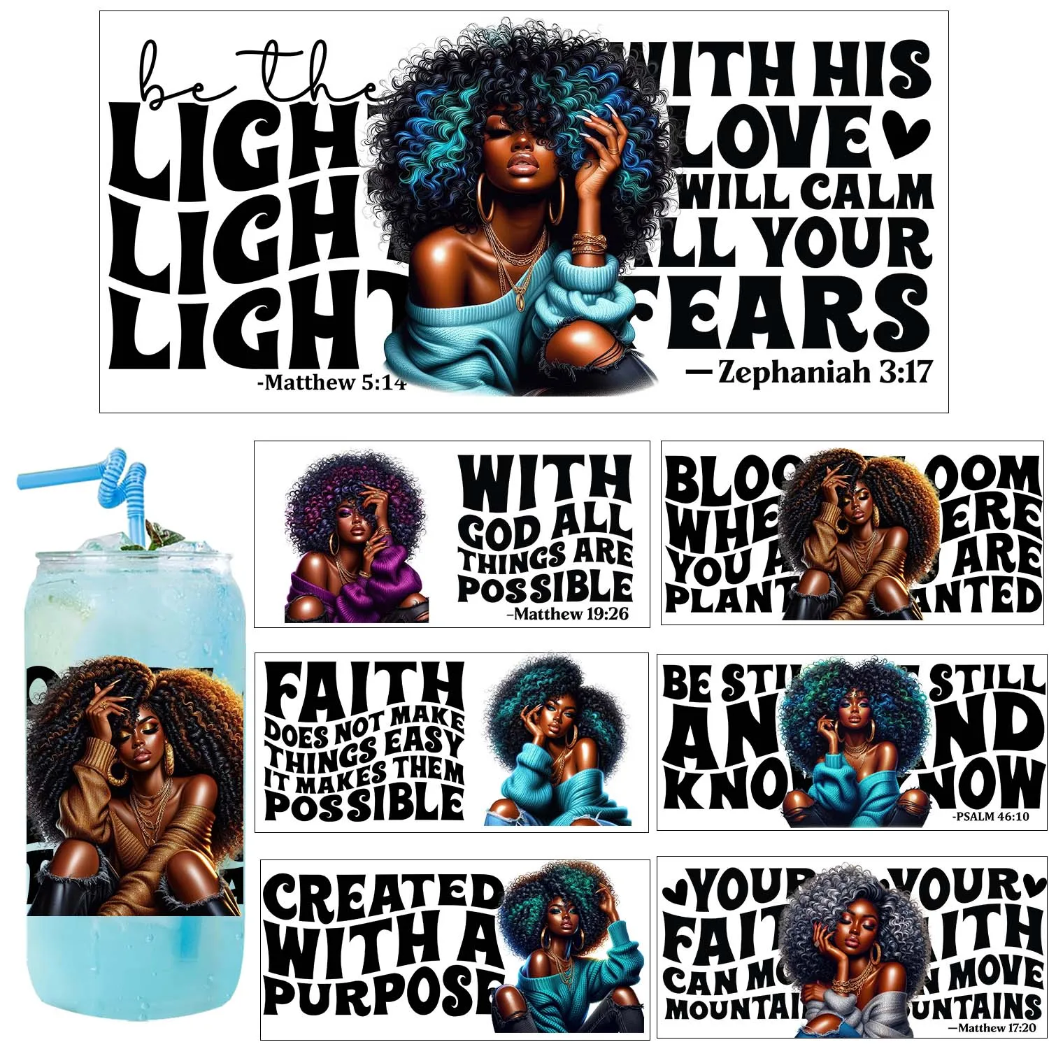 Free Shipping Pray Faith Black Women UV DTF Sticker Party DIY Decals 3D transfers uvdtf Tumbler Stickers 16oz uv dtf cup wraps