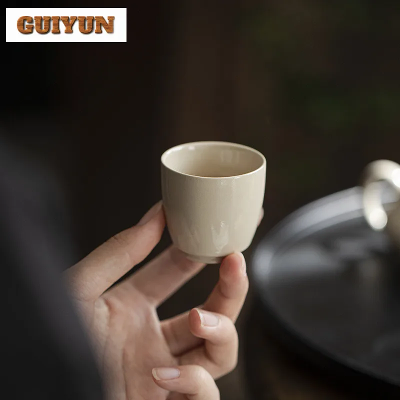 2pc/set Retro Earth Colored Ceramic Tea Cup Thin Body Gray Single Master Cups small Meditation Cup Japanese Kung Fu Tea Set