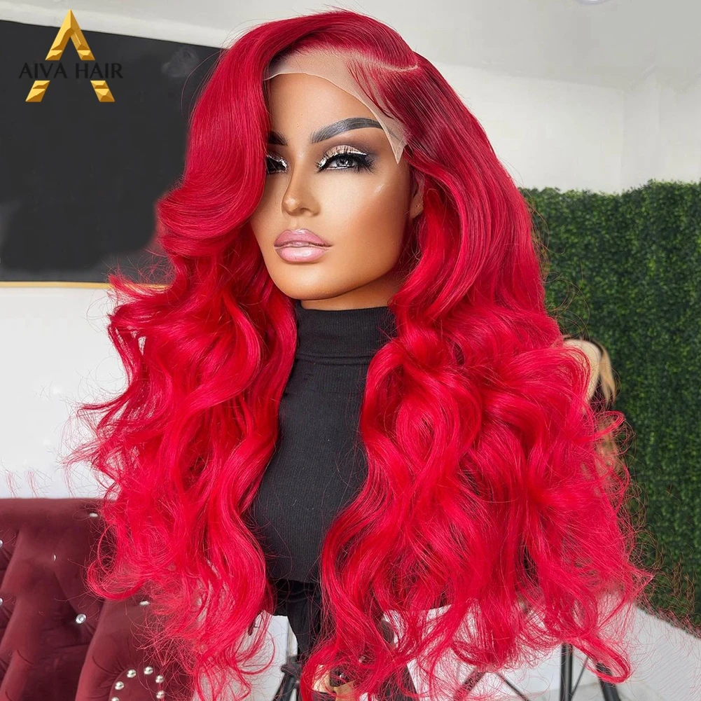 Red Color 30 Inch Synthetic Loose Wave Wig Glueless Drag Queen 13X4 Lace Front Cosplay Wigs For Black Women Pre Plucked