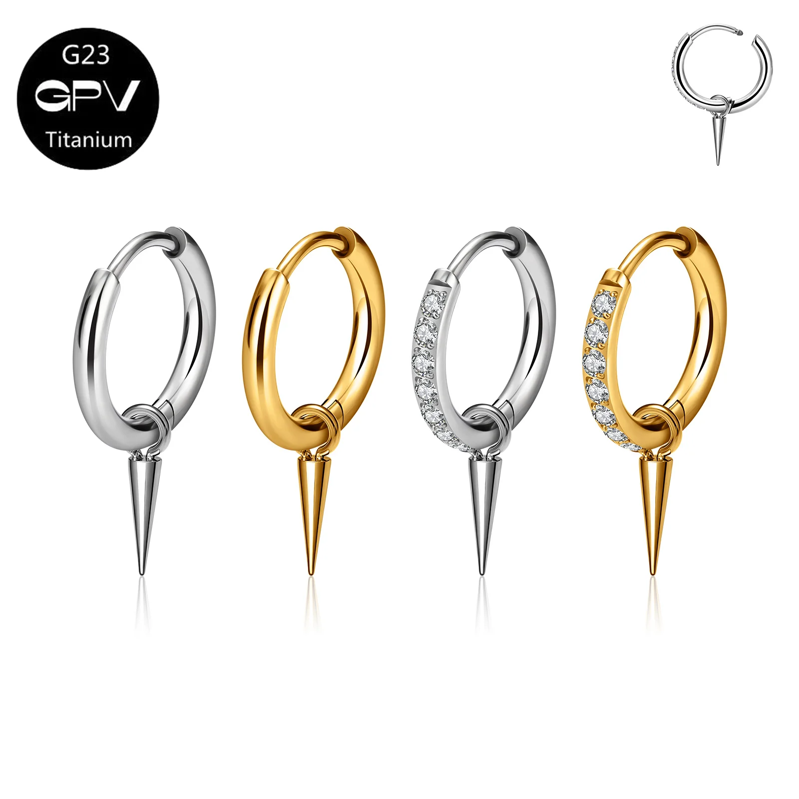 ASTM G23 Titanium Earring Tip Pendant 18K Gold Vacuum Plated Classic Earrings Men's and Women's Perforated Jewelry