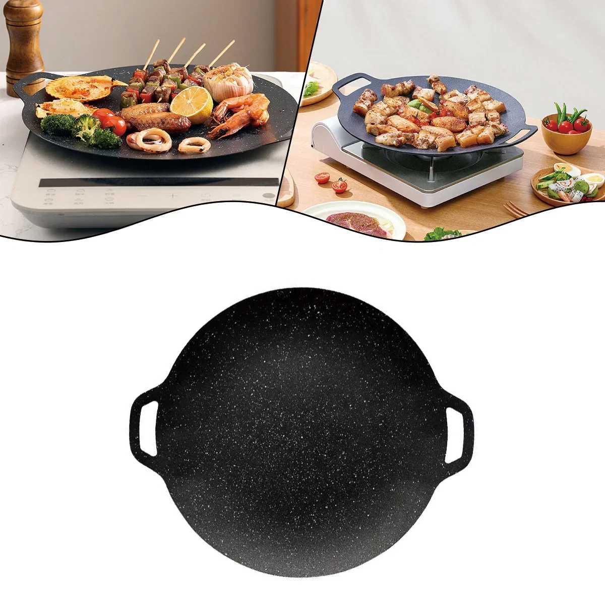 Oil Frying Baking Pan Non-stick Multi-purpose BBQ Grill Pan Round Induction Cooker for Outdoor Camping Bakeware Household Tools