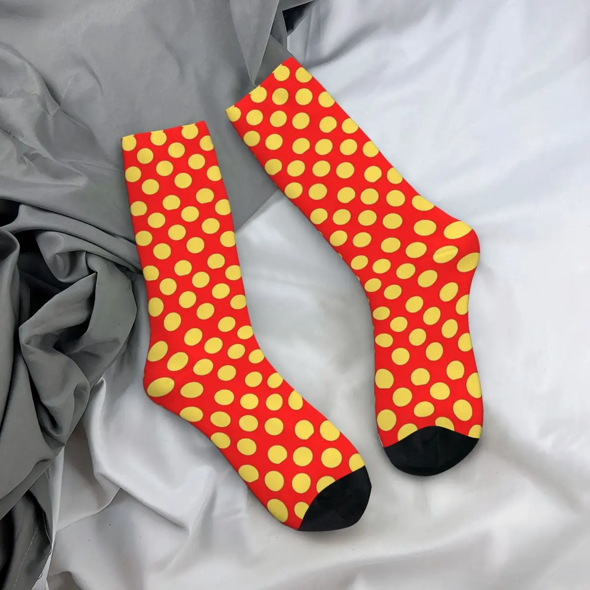 Yellow Polka Dot Pattern On Red Background Polka Dots on Unisex Winter Socks Hip Hop Happy Socks street style Crazy Sock