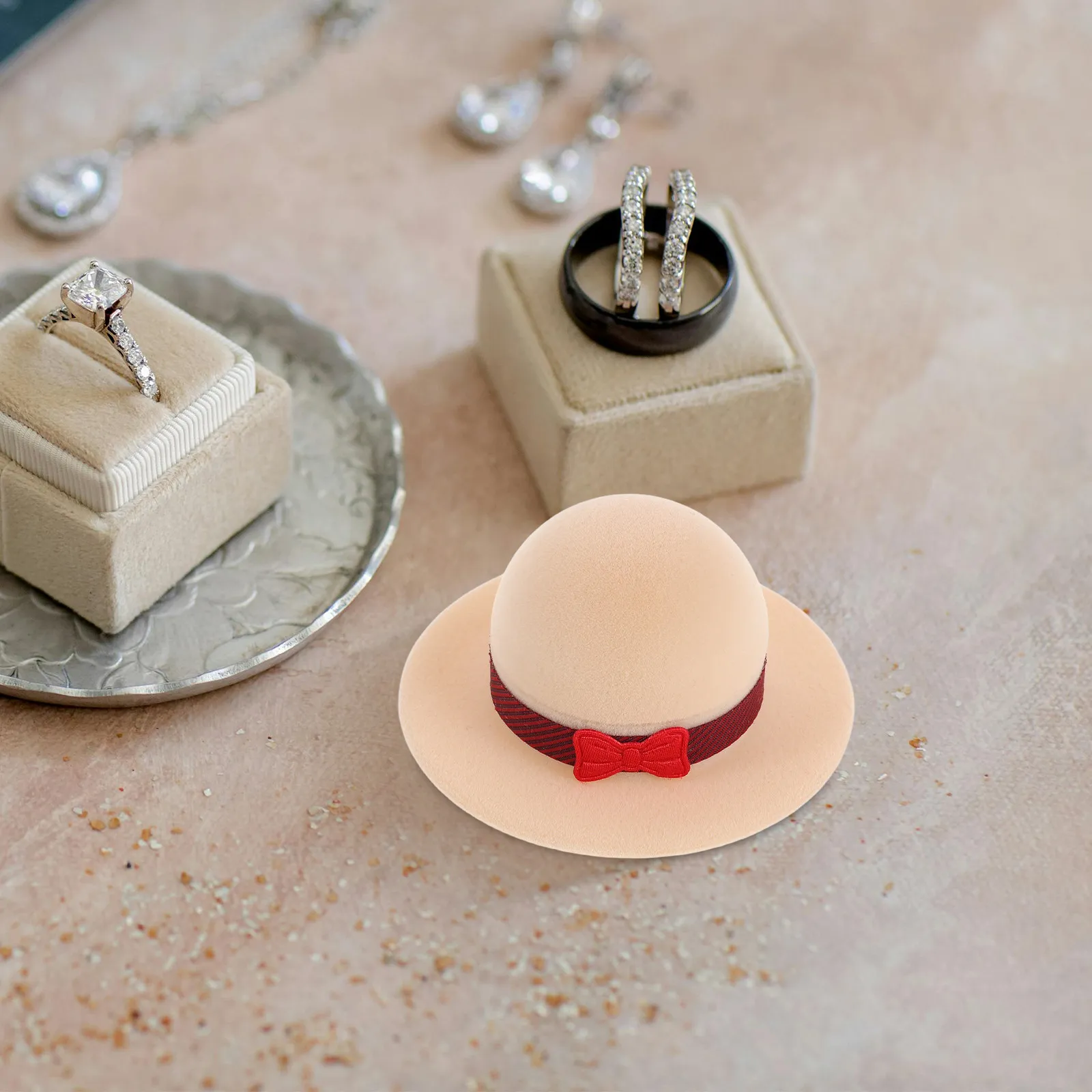 2Pcs Hat Ring Jewelry Box Small Vintage Trinket Organizer Decorative Travel Earring Case Wedding Graduation Storage