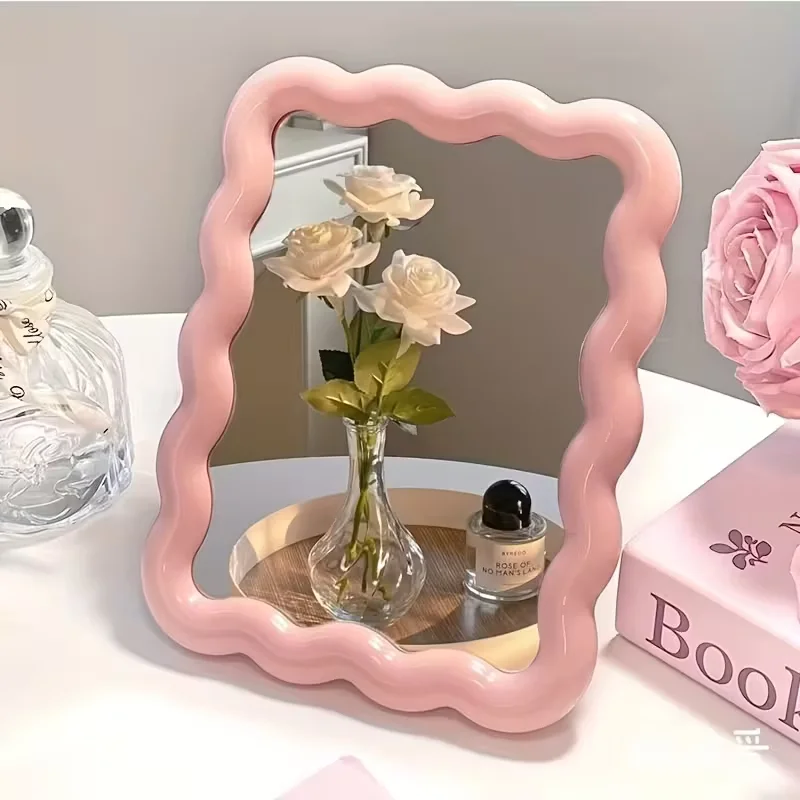 Cream Wavy Makeup Mirror Desktop & Wall-Mounted Vanity Mirror Influencers Room Decor Back-to-School Dorm & Office Supplies
