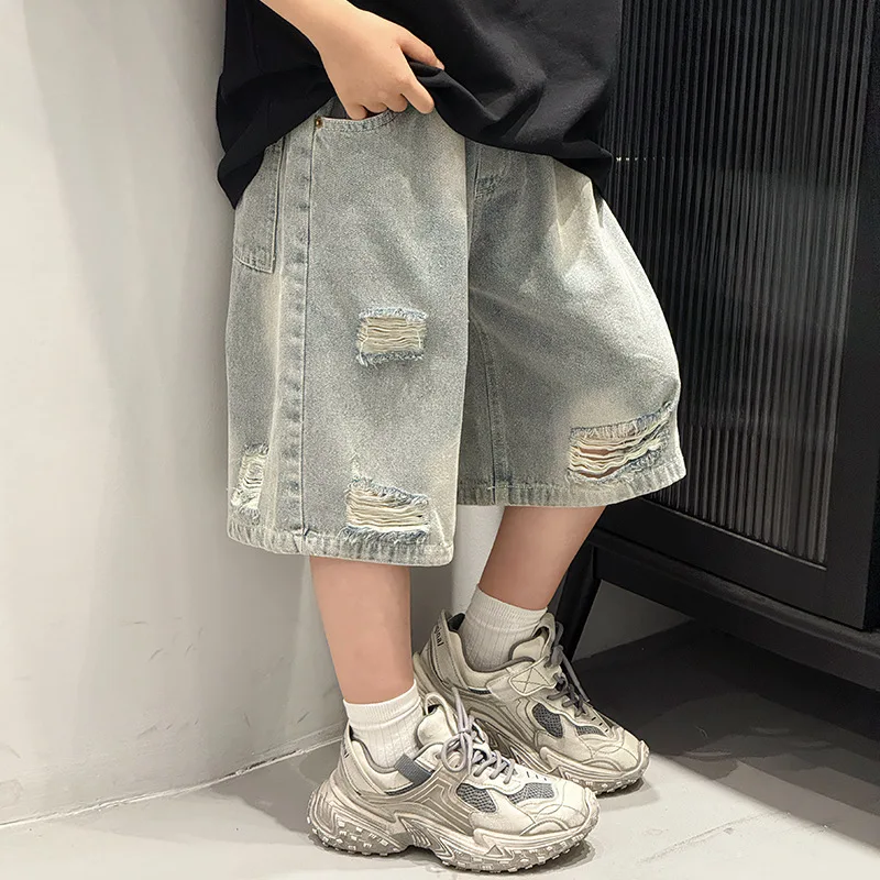 Baoduo children's clothing boys summer pants denim shorts 2025 new children's pants trendy five-point pants