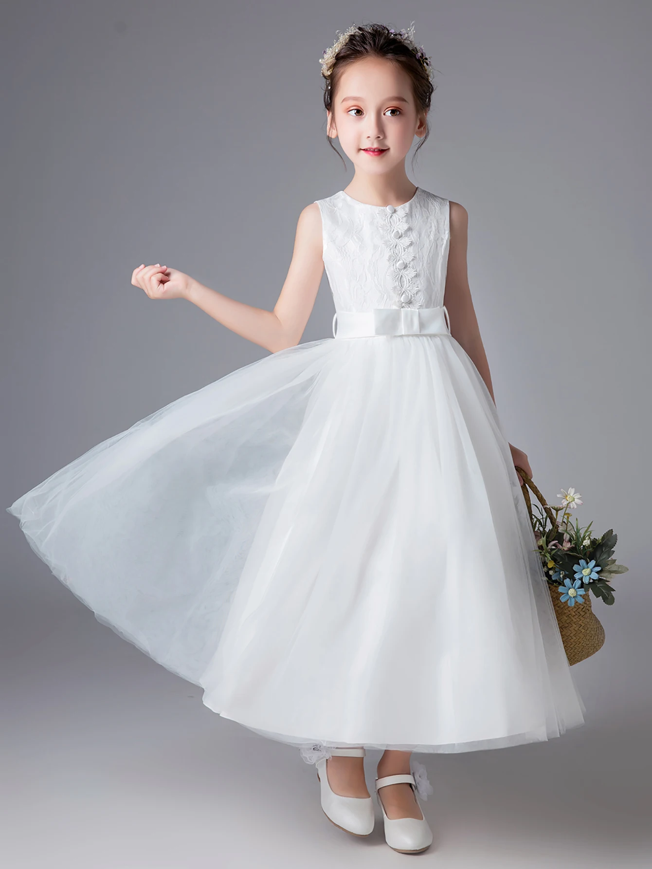 

Elegant Lace Girls Wedding Dress Embroidered Birthday Party Dresses Communion Dresses for Kids Pageant Gown Customized New