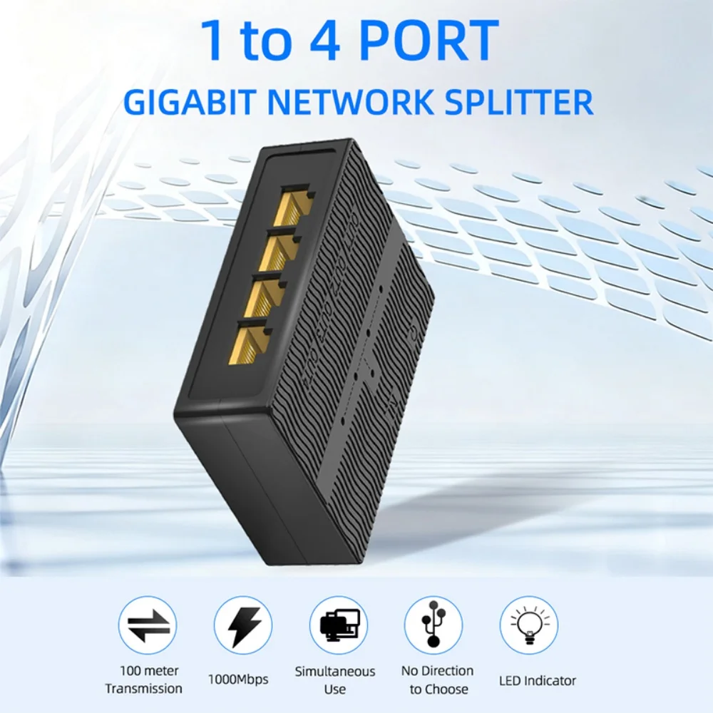 Ethernet Switch 1 to 4, 1000Mbps High Speed Ethernet Cable Splitter, Gigabit RJ45 LAN Network Extension for Cat 8/7/6/5e/5 Cable