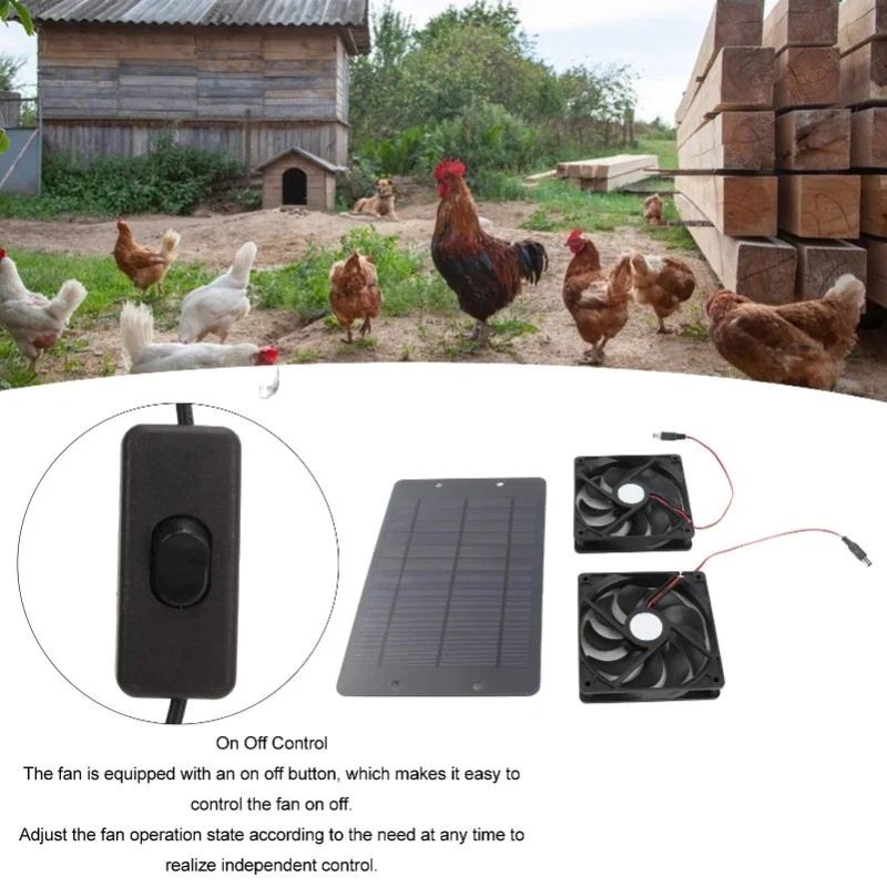 Heat Dissipation Solar Fan Kit 20W Panel Dual Fan Ventilation With Switch For Dog House Chicken Greenhouse