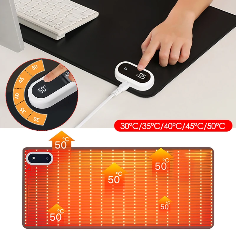 

80x33cm/90x36cm Smart Digital Display Heating Mouse Pad 30℃-50℃ Adjustable Winter Mouse Mat 5S Rapid Heating 4H Timing Power-off