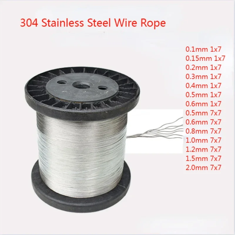 304 Stainless Steel Flexible Soft Wire Rope, Fishing Line, DIY Jewelry Thread, 1x7, 7x7, Dia 0.1, 0.15, 0.2, 0.3-2mm