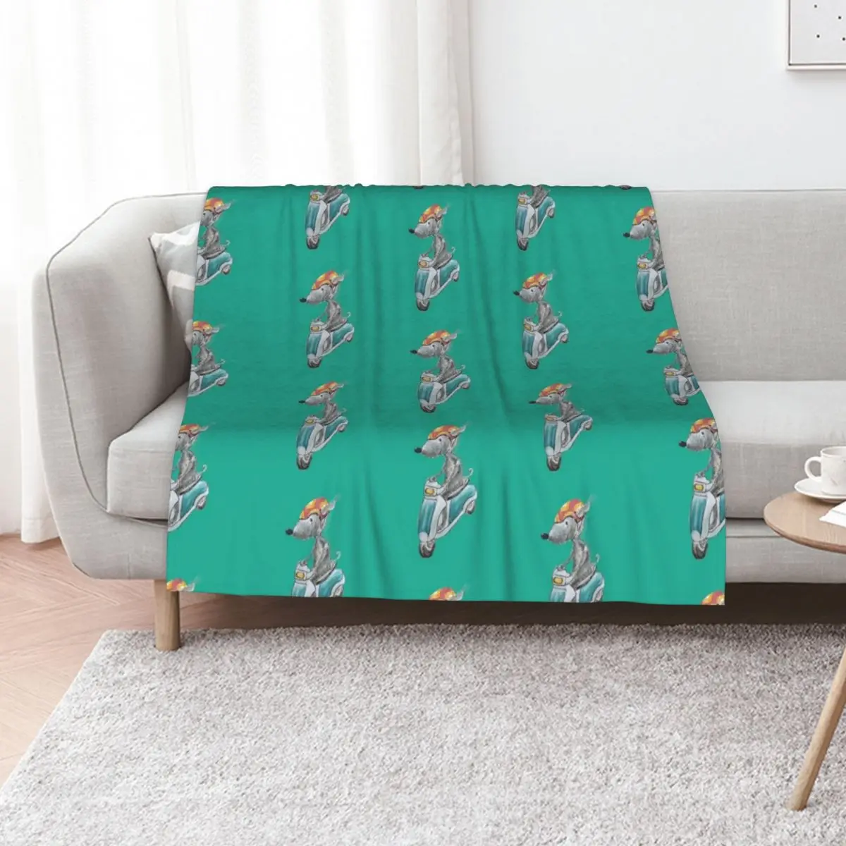 Dog Riding a Moped, Bedlington Terrier on a Motorbike Throw Blanket Retros Winter beds Decorative Sofas warm for winter Blankets