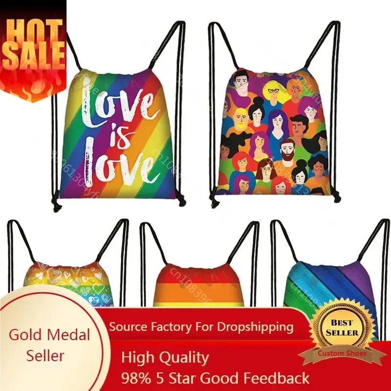 Love Is Love Rainbow Backpacks Lgbt Gay Lesbian Drawstring Bag Man and Women Backpack Dab Rainbow Unicorn Storage Bags Gift