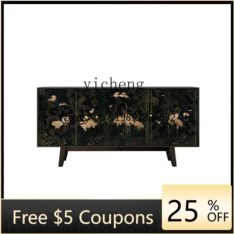 

ZZ Solid Wood Dining Side Home Tea Cabinet Wall Cabinet Restaurant Bowl Storage Cabinet Installation-Free Living Room Storage