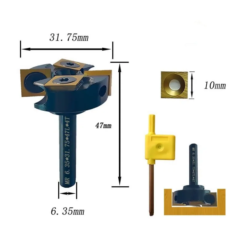 6.35 Shank Spoilboard Leveling Bit 4 Flute Alloys Insert Surfacing Planing Bit For Woodworking Slab Leveler Flattening Cutter