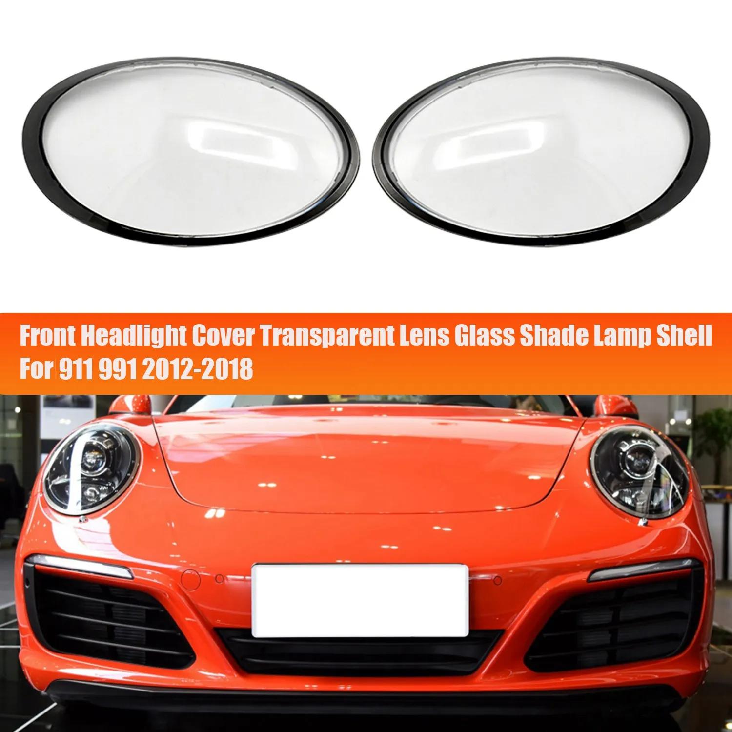 1Pair Car Headlight Shade Transparent Lampshade Shell for Porsche 911 991 2012-2018 Headlights Lens Caps Black Edge