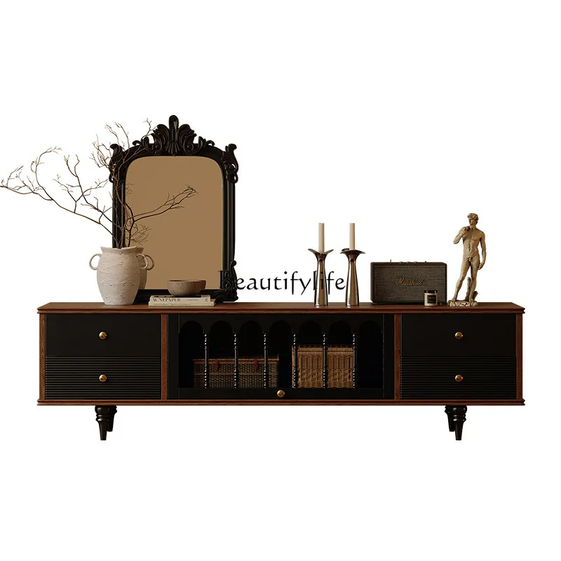 

French retro solid wood TV cabinet American living room home TV cabinet storage