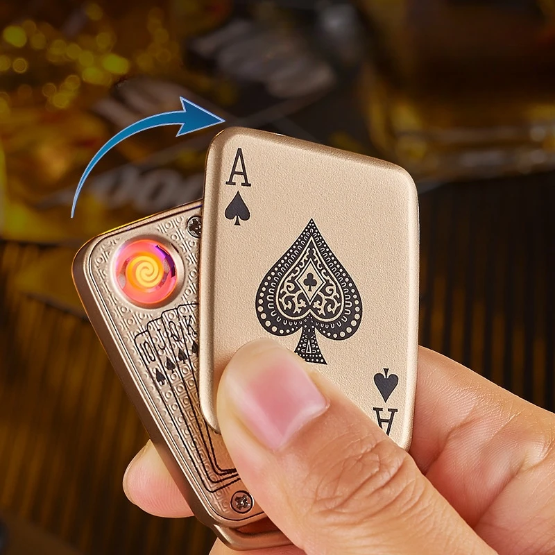 2024 Creative Playing Card Keychain Pendant Tungsten Wire Ignite USB Charging Lighter Portable Funny Electronic Lighters Smoking