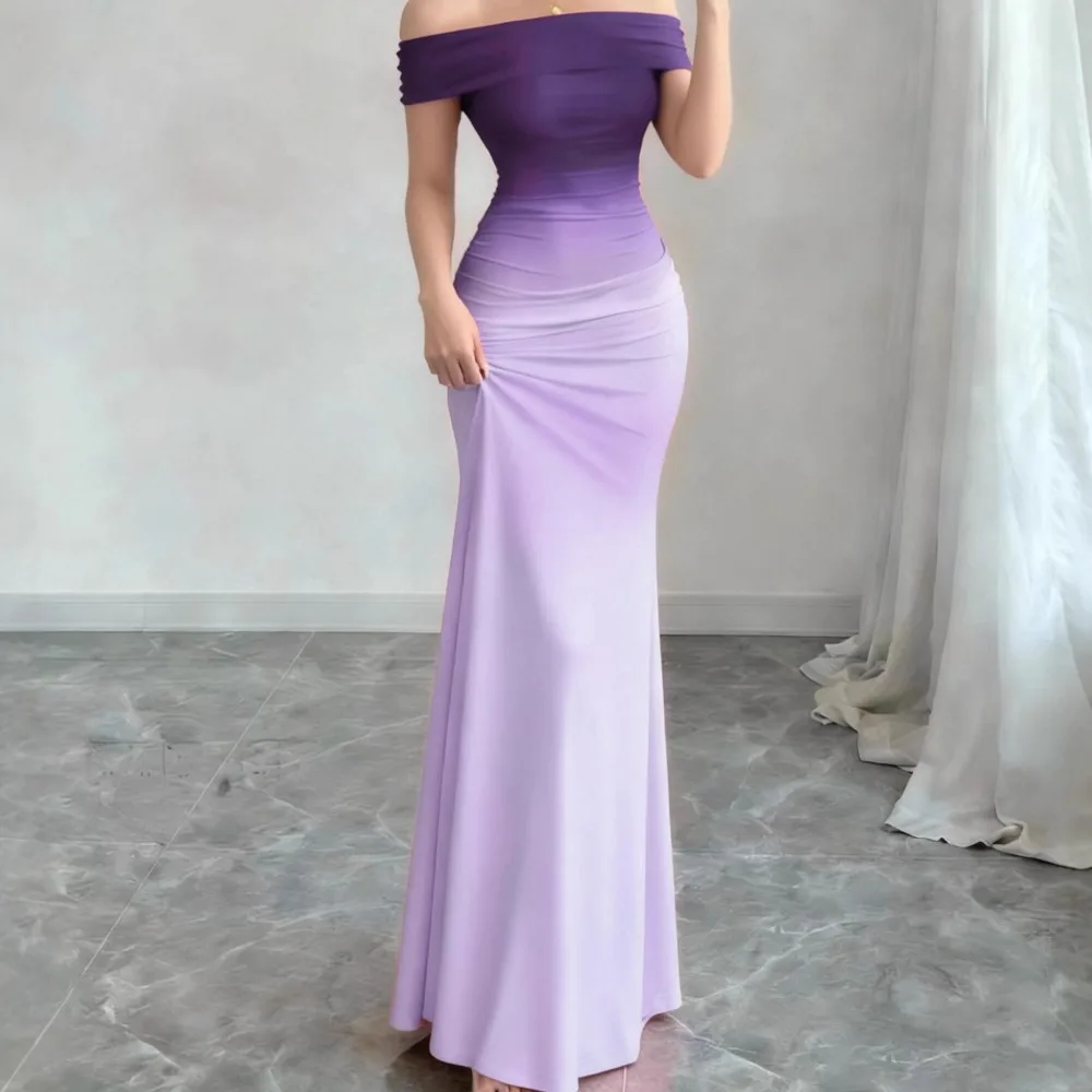

Gradient One-line Neck Hip Dress Summer Women's New Fashion Short-sleeved Sexy Off-shoulder Long Dress Women's Casual Dresses