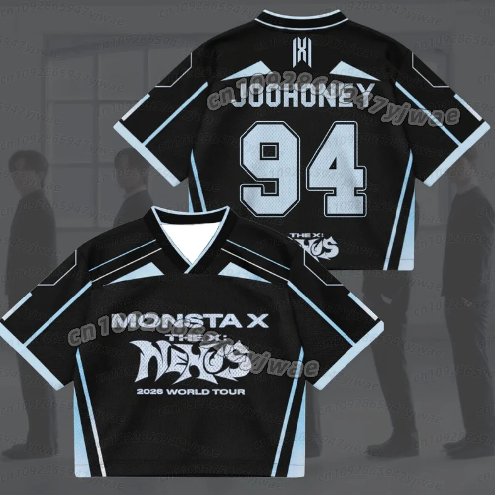 Sommer-T-Shirt für Erwachsene, Galactic Monsta X World Tour The X Nexus Mixed Mesh Jersey Hyungwon Fans T-Shirt für Damen und Herren – Detail 7