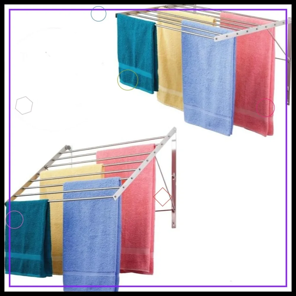 

Wall Mounted Clothes Drying Rack 30" Wide, 20 Linear Feet, 8 Stainless Steel Rods, 60 lb Capacity, Space-Saving Design
